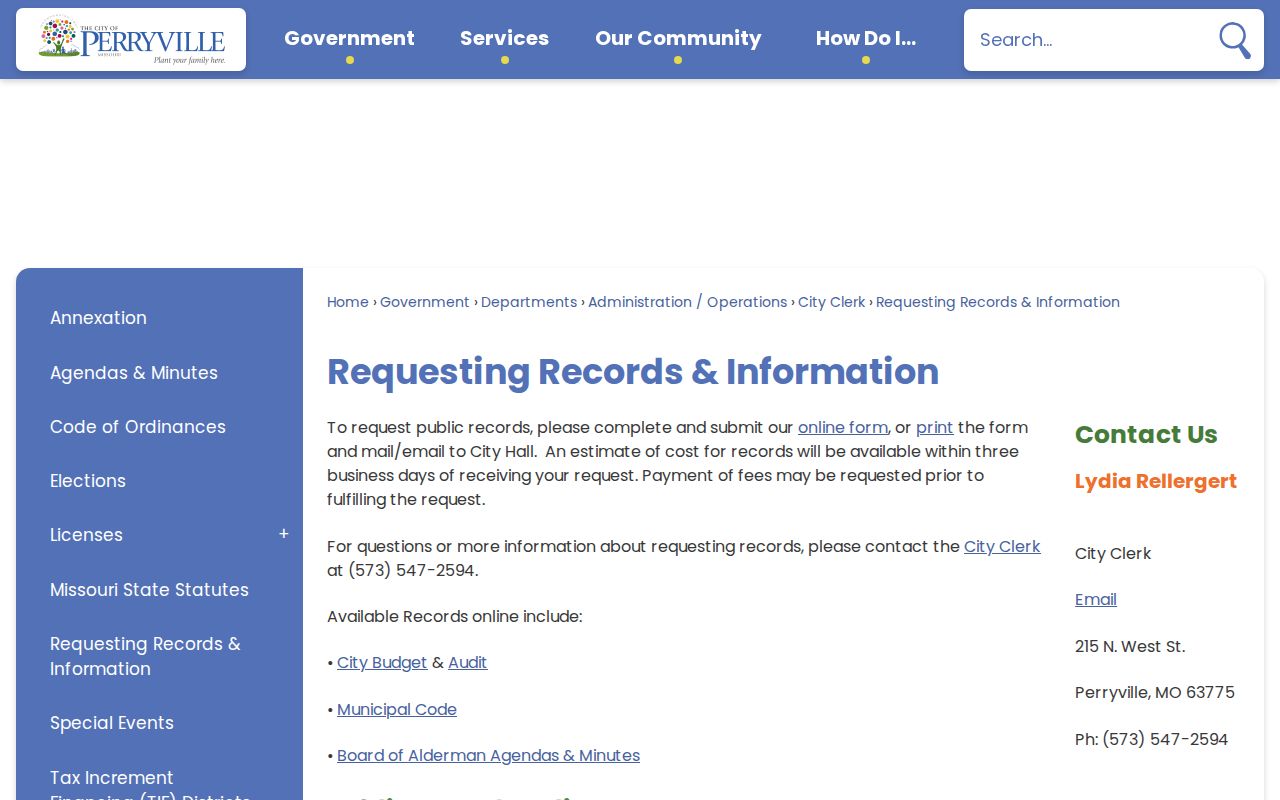 Official City of Perryville public records request information page